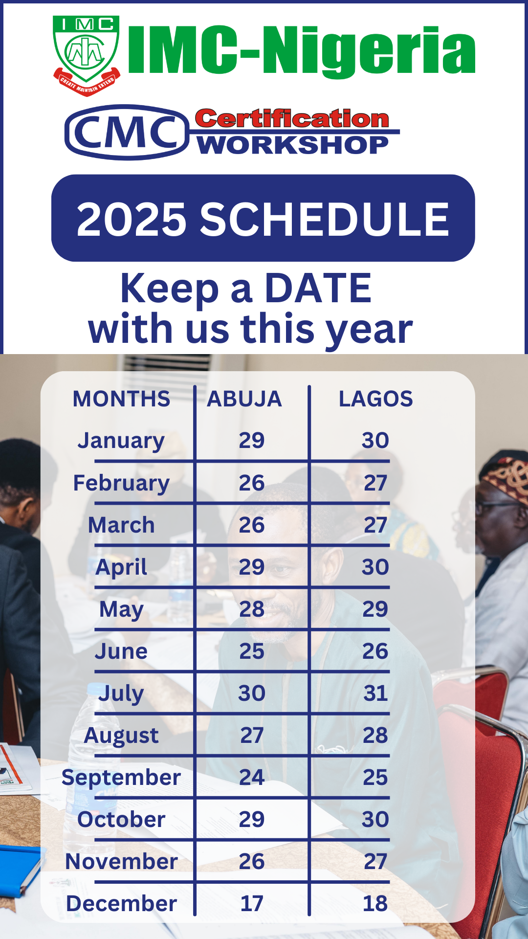 Schedule of 2025 IMC workshops