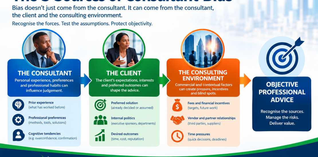 The three sources of consultant bias: consultant, client and consulting environment